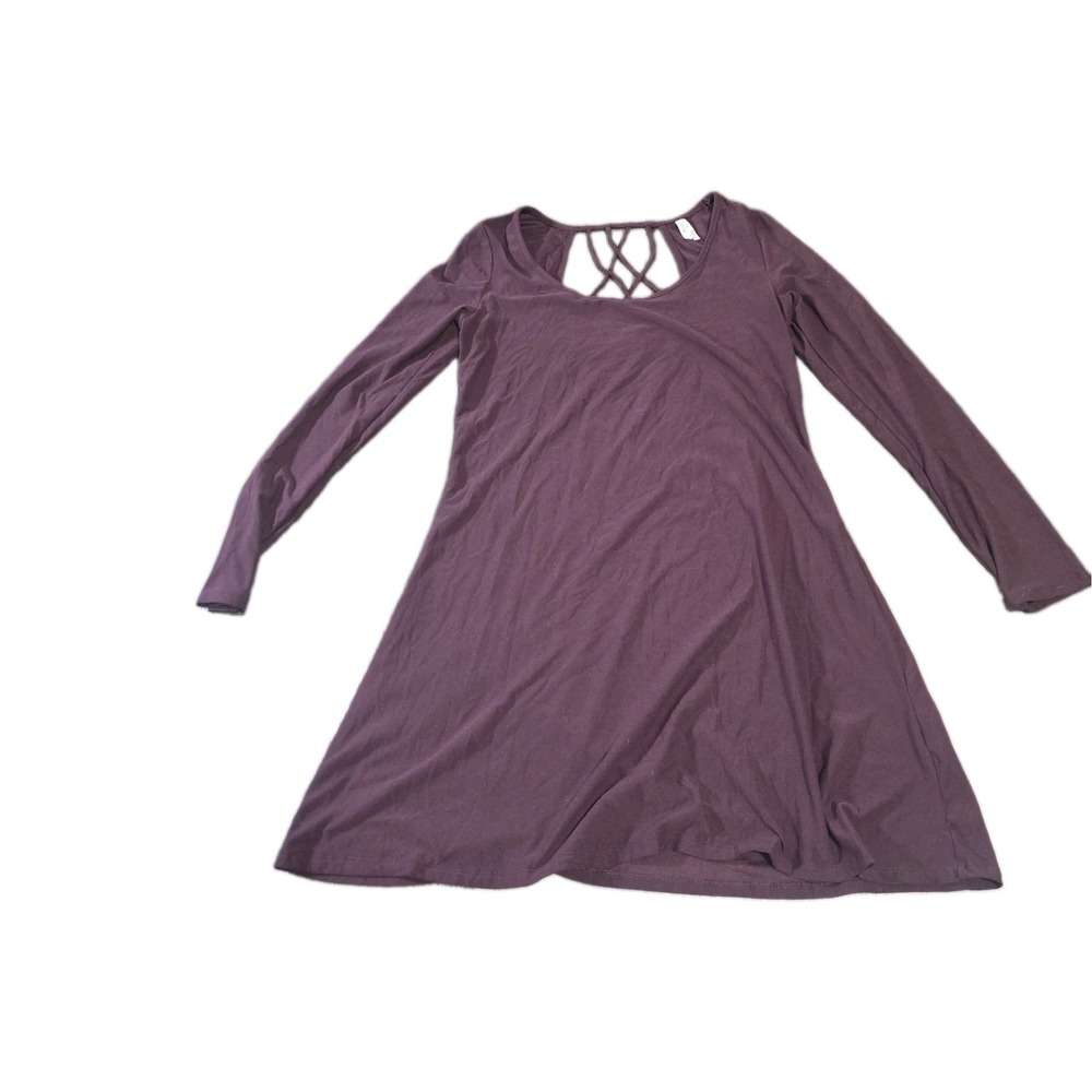 Mudd Lattice Strappy Back Long Sleeve Tunic Dress Women's Medium Plum Purple...